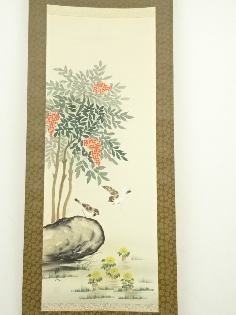 絹本彩色画 祝い軸 高砂図 軸先木細工 宗湘筆 高級色紙「高砂」静山（色紙絵） : 掛け軸・絵画の専門店 掛軸堂画廊